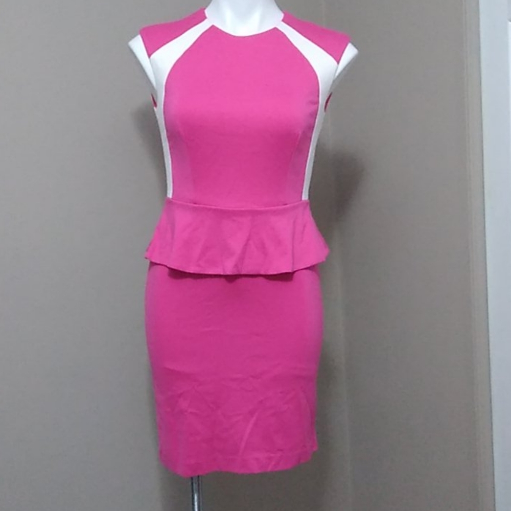 Cynthia Steffe pink peplum pencil midi dress size 2
